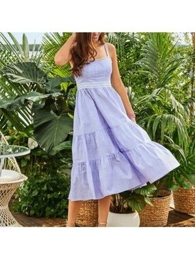 Lilly Pulitzer Lavender Tiered Olivet Midi Dress with Crochet Waist